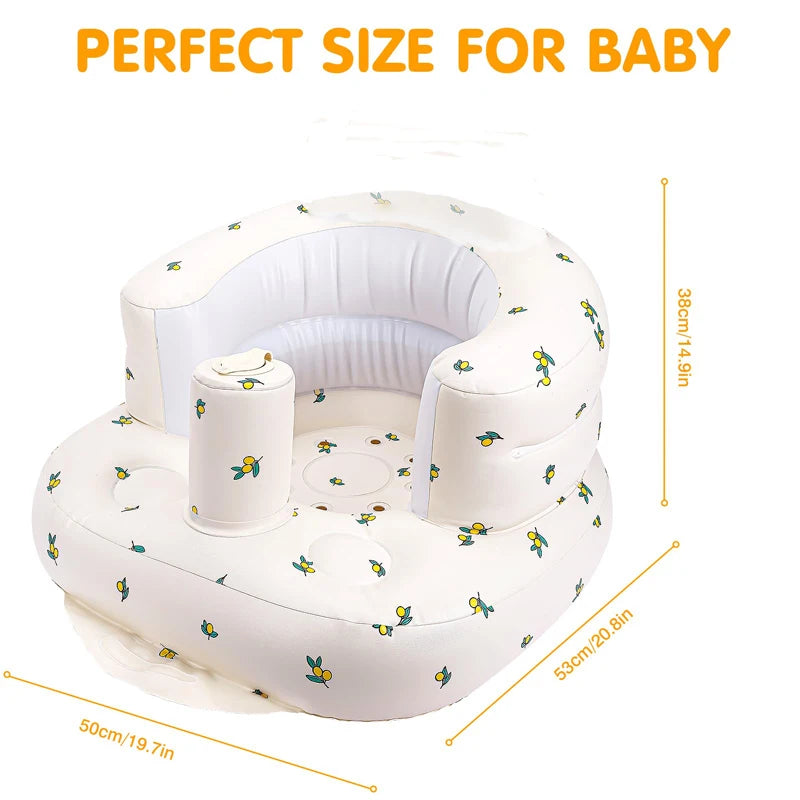 Inflatable Baby Sofa Seat with Built-In Air Pump, Portable Infant Floor Chair for Supervised Sitting and Play, Olive Flower or Bear Head
