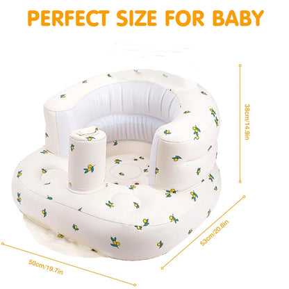 Inflatable Baby Sofa Seat with Built-In Air Pump, Portable Infant Floor Chair for Supervised Sitting and Play, Olive Flower or Bear Head