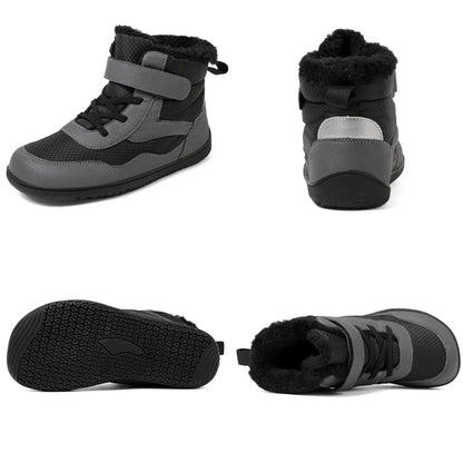 Wide Toe Winter Boots for Kids, Barefoot-Style High-Top Shoes with Cozy Lined Styling and Strap Options for Boys and Girls Cold-Weather Outfits