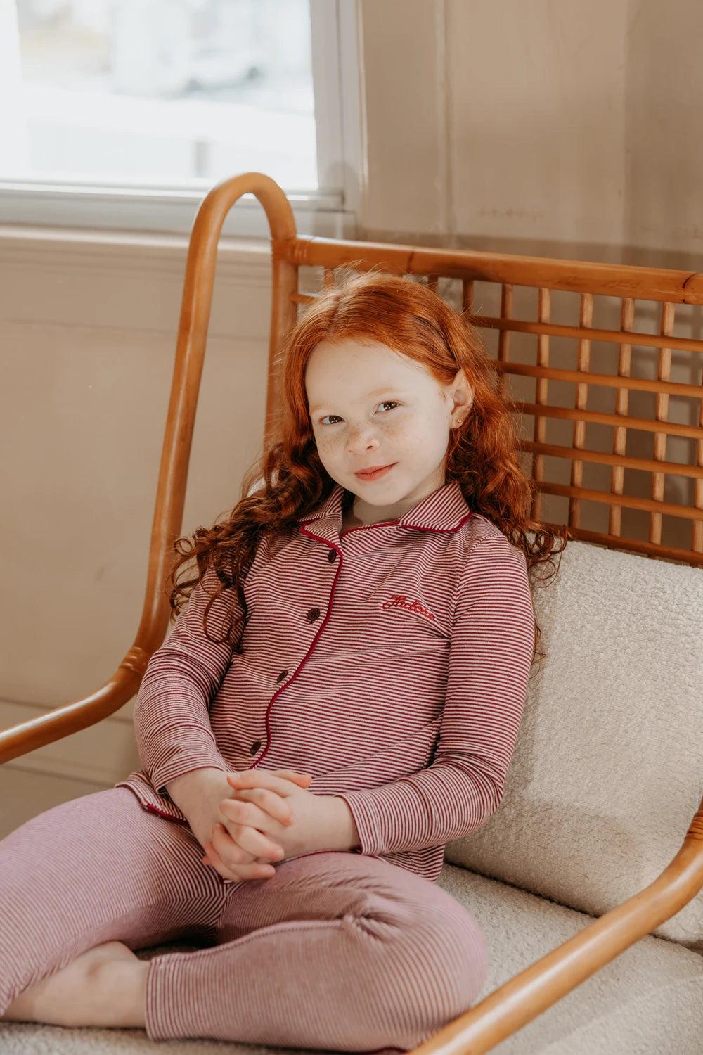 Striped Cotton Kids Matching Outfits with Collared Button Front, Blue and Red Two-Piece Styles, Baby Footie and Dress Options for Sibling Photos