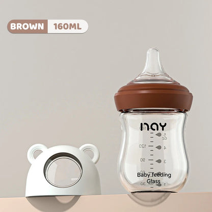 Glass Baby Feeding Bottle, Borosilicate Milk Bottle with Silicone Nipple and Bottom Air Return Valve, 80 mL, 160 mL and 240 mL Infant Options