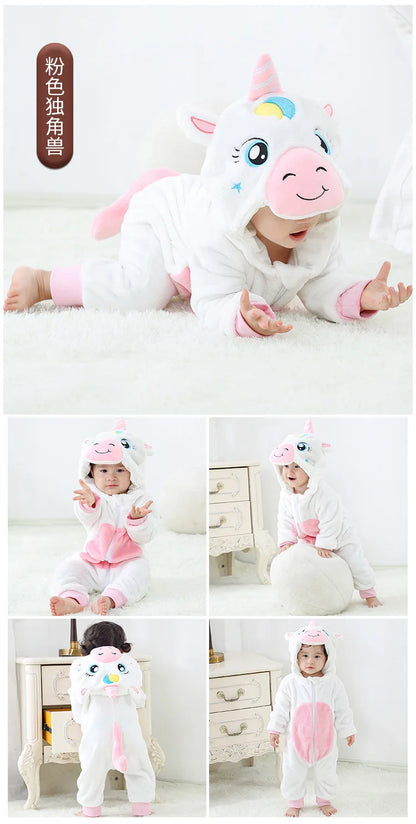 Baby Animal Hooded Costume Jumpsuit with Flannel Styling, Duck, Rabbit, Leopard and More Dress-Up Options for Boys and Girls, Sizes 70-120