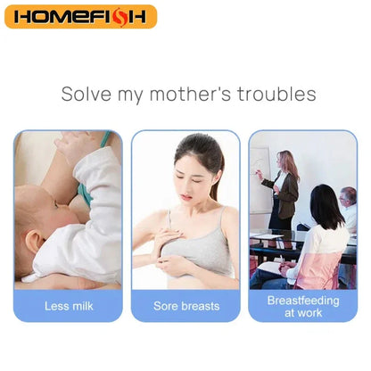 HOMEFISH Wearable Breast Pump MY-375 White 2-Piece Set with 4 Modes, 12 Adjustable Levels, 1200mAh Rechargeable Battery and Type-C Charging