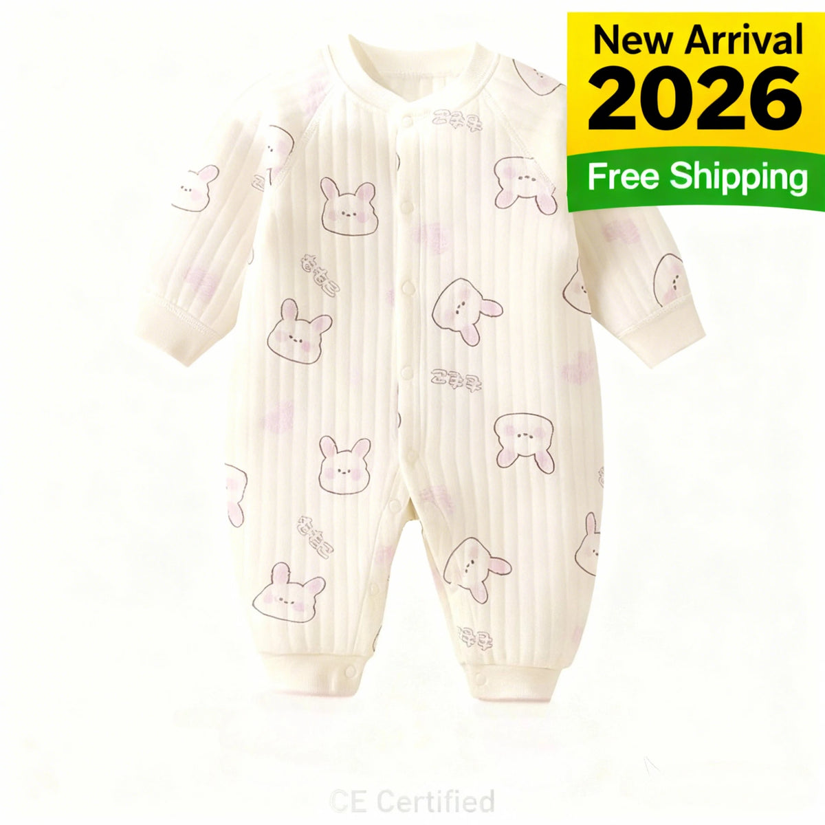 Long Sleeve Cotton Baby Romper with Front Snaps and Footless Cuffs, Animal Prints and Solid Colors for Boys and Girls, Sizes 59-90 cm