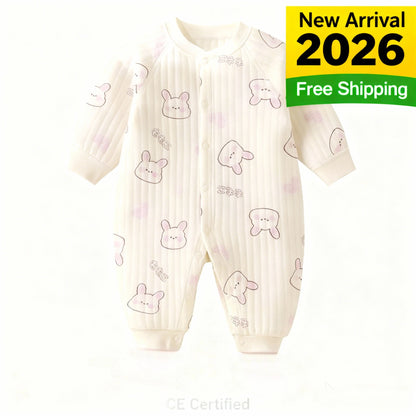 Long Sleeve Cotton Baby Romper with Front Snaps and Footless Cuffs, Animal Prints and Solid Colors for Boys and Girls, Sizes 59-90 cm