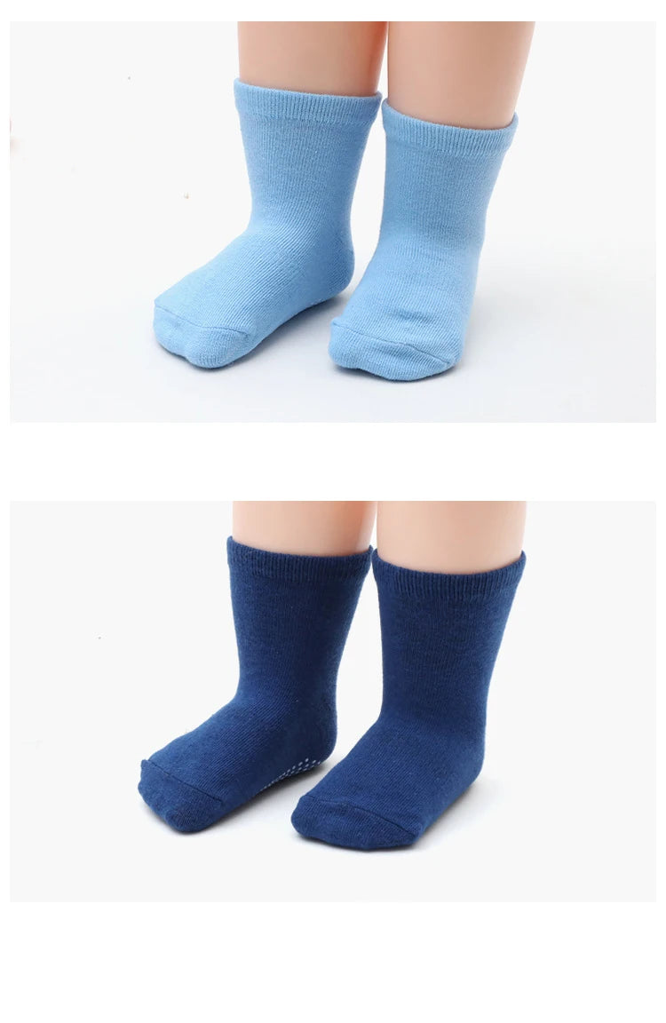 Cotton-Rich Baby Non-Slip Socks 12-Pair Pack, Crew Grip Socks with Ribbed Cuffs and Stretch Fit for Infant and Toddler Boys and Girls