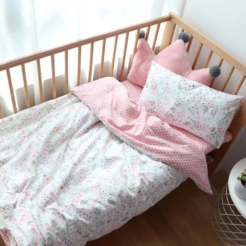 Cotton Toddler Bedding Set, 3-Piece Printed Duvet Cover and Pillowcase with Flat Sheet or Mattress Cover, Kids Room Bed Linens