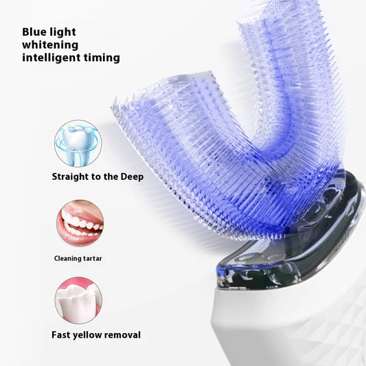 Adult U-Shaped Electric Toothbrush with Four Brushing Modes, Blue-Light Feature and Wireless Charging Design for Daily Oral Care