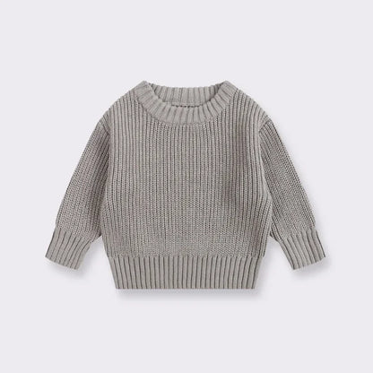Cotton Crewneck Baby Sweater for Boys and Girls, Long Sleeve Ribbed Knit Pullover for Infants and Kids, Everyday Cool Weather Layering