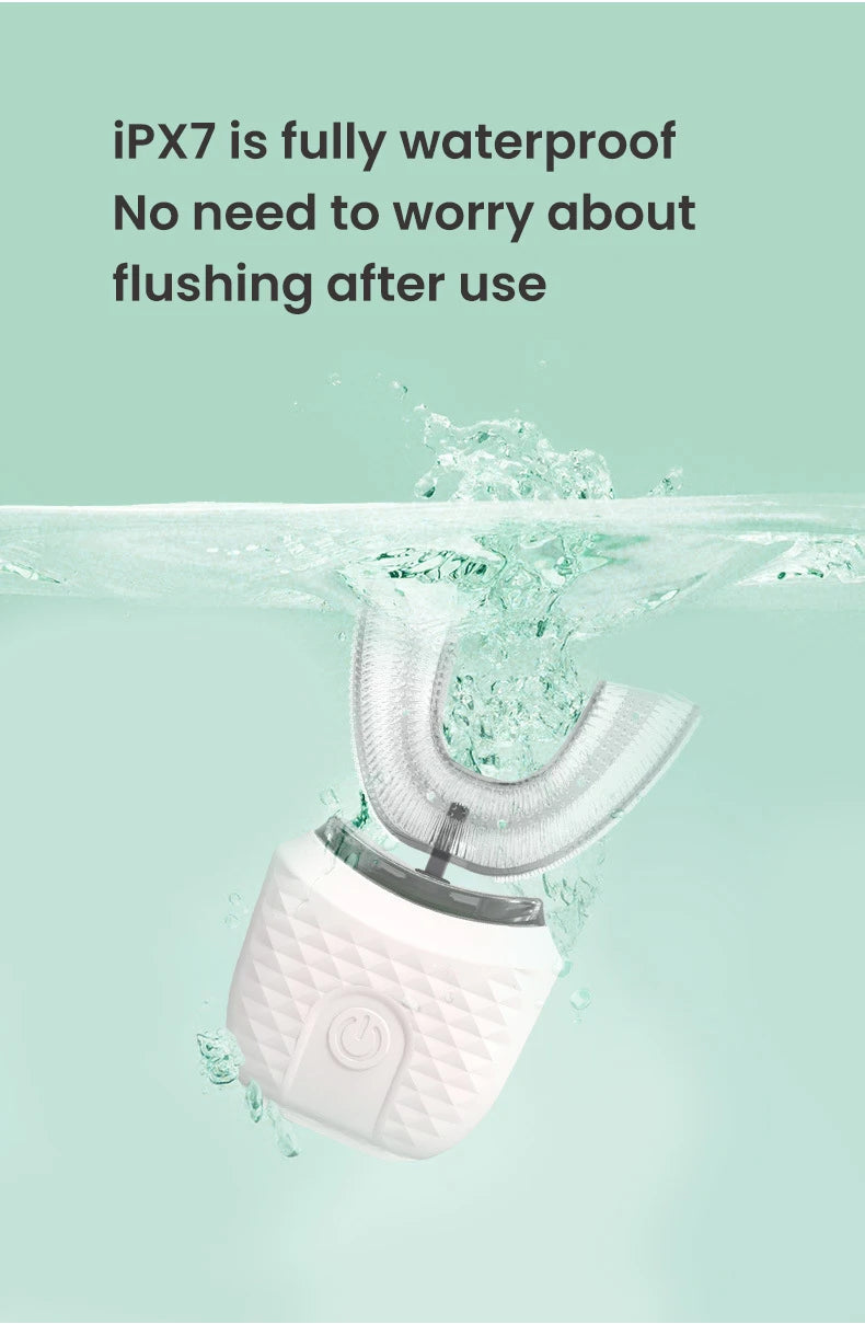 Adult U-Shaped Electric Toothbrush with Four Brushing Modes, Blue-Light Feature and Wireless Charging Design for Daily Oral Care