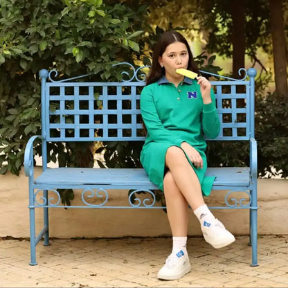 Green Polo Kids Outfits with Navy Letter Patch, Coordinating Girls Dresses, Boys Shirts and Shorts and Baby Girl Set Styles for Family Photos