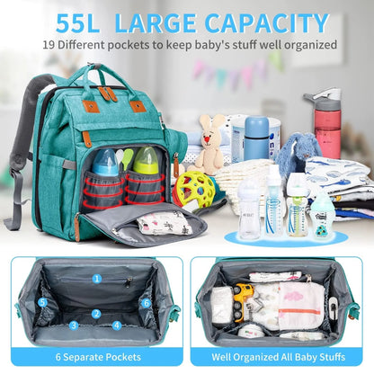 19-Pocket Diaper Backpack with Detachable Changing Station and USB Port, Baby Essentials Organizer with Pacifier Case for Moms and Dads