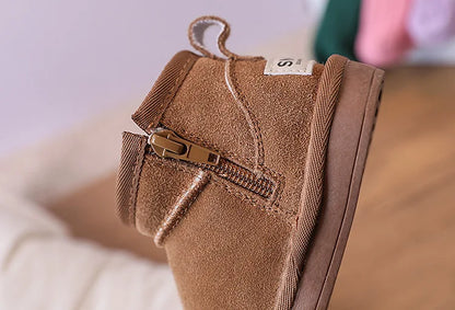 Toddler Plush Winter Booties with Contrast Stitching and Rear Pull Tabs, Camel, Black or Army Green Short Boots for Boys and Girls, Sizes 18-25