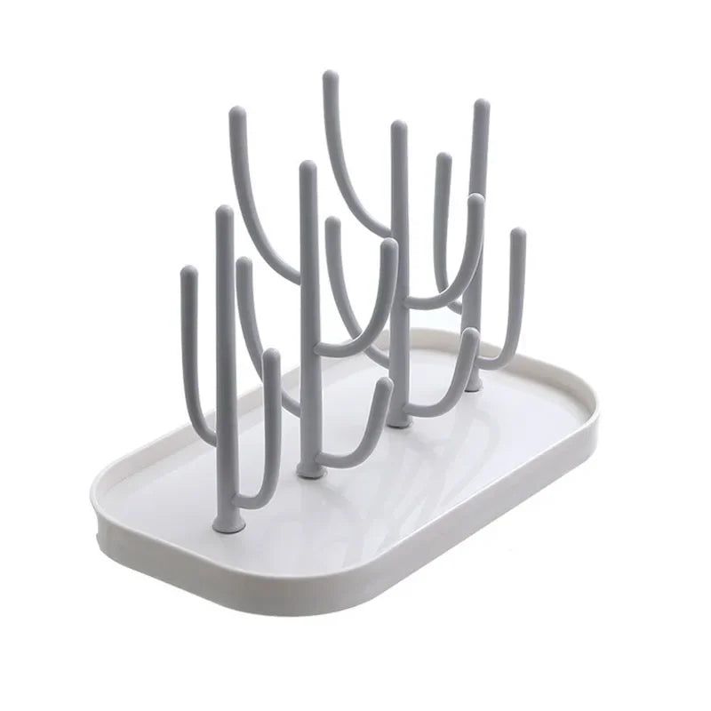 Detachable Baby Bottle Drying Rack with Branch Holders and Water Catch Tray, ABS and PP Countertop Drainer for Bottles and Feeding Accessories