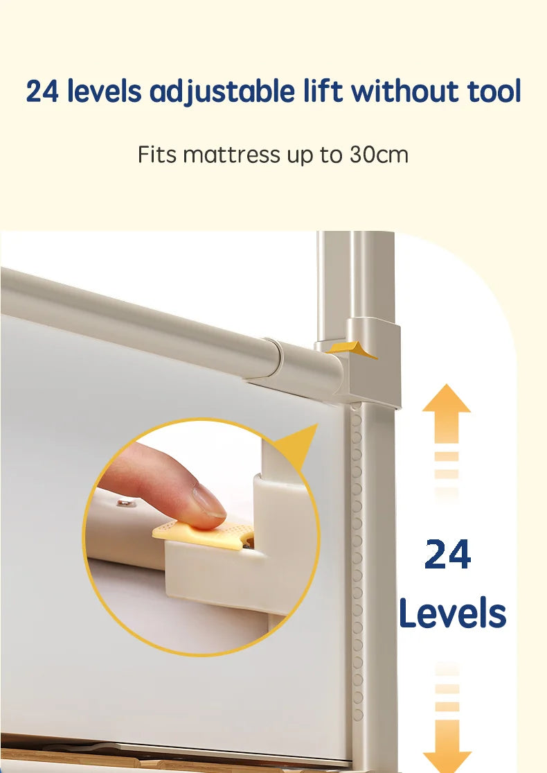 Height Adjustable Bed Rail by PANGDUBE, Single Mesh Guard Panel with Lift Mechanism, Removable Washable Fabric and Eight Length Options