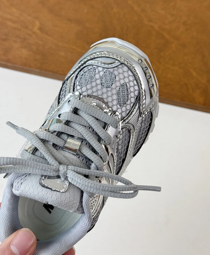 Kids Mesh Sneakers with Metallic Orbit Styling, Lace-Up Casual Walking Shoes in Pink or Silver with Rubber Soles for Everyday Outfits