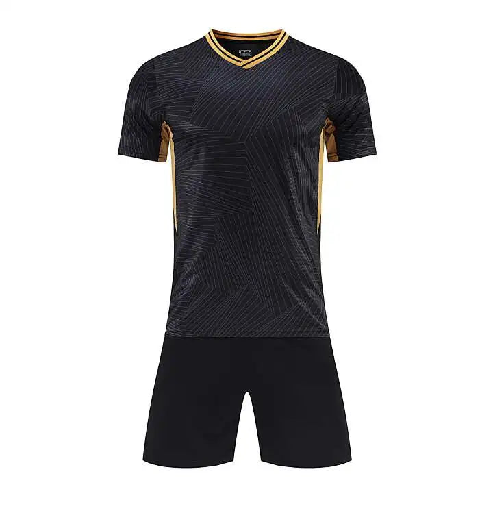 Kids Soccer Training Outfit with Short Sleeve V-Neck Jersey and Shorts, Contrast Trim Sports Clothing Set for Boys and Girls, Youth and Adult Sizes