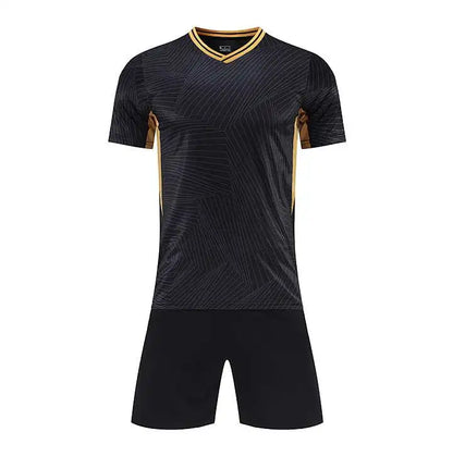 Kids Soccer Training Outfit with Short Sleeve V-Neck Jersey and Shorts, Contrast Trim Sports Clothing Set for Boys and Girls, Youth and Adult Sizes
