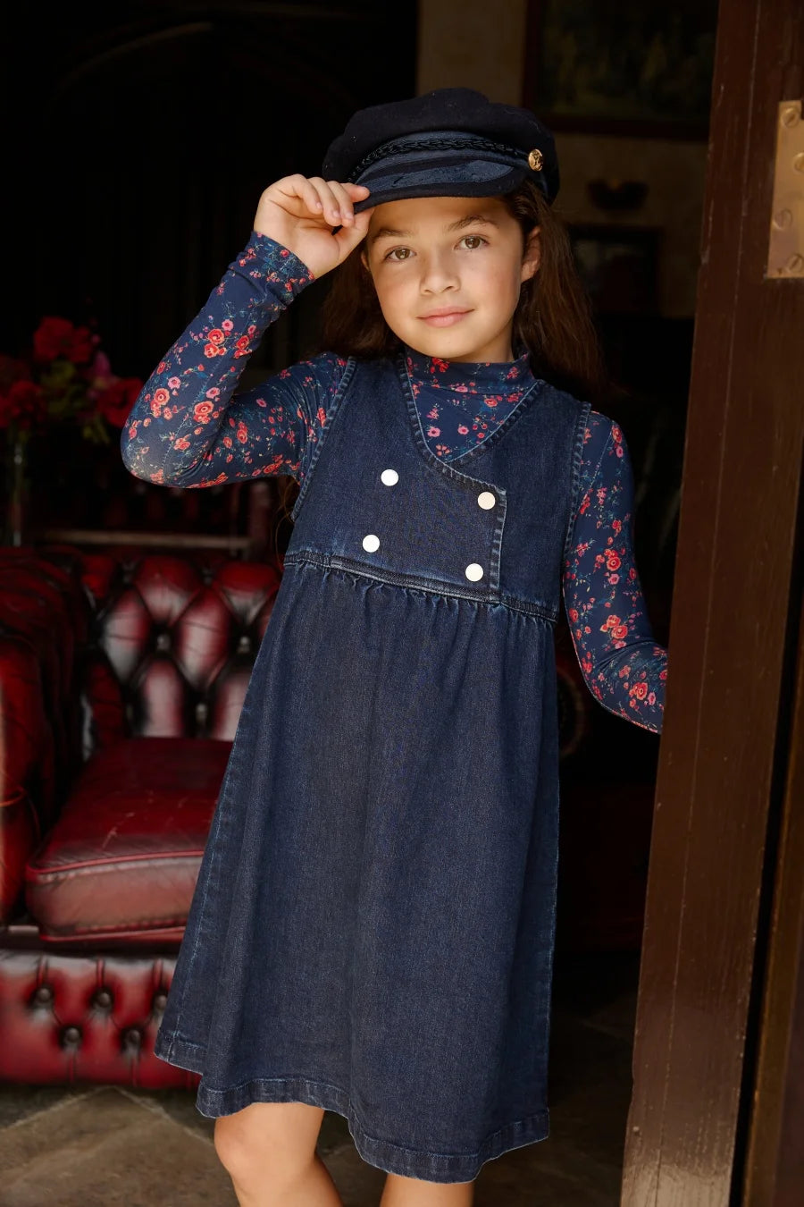 Kids Matching Varsity Outfits, Navy Embroidered Tops, Denim Skirts and Dresses for Babies, Boys and Girls, Sibling Photos and Fall Layering