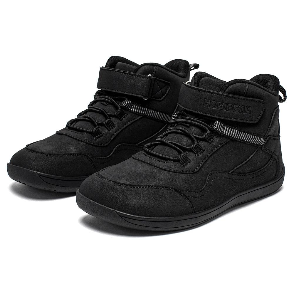Kids Barefoot Boots with Wide Toe Box, Zero-Drop Sole and Adjustable Hook-and-Loop Strap, HOBIBEAR Artificial Leather Mid-Top Outdoor Shoes