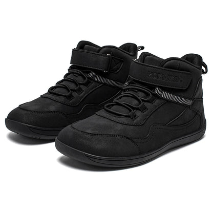 Kids Barefoot Boots with Wide Toe Box, Zero-Drop Sole and Adjustable Hook-and-Loop Strap, HOBIBEAR Artificial Leather Mid-Top Outdoor Shoes