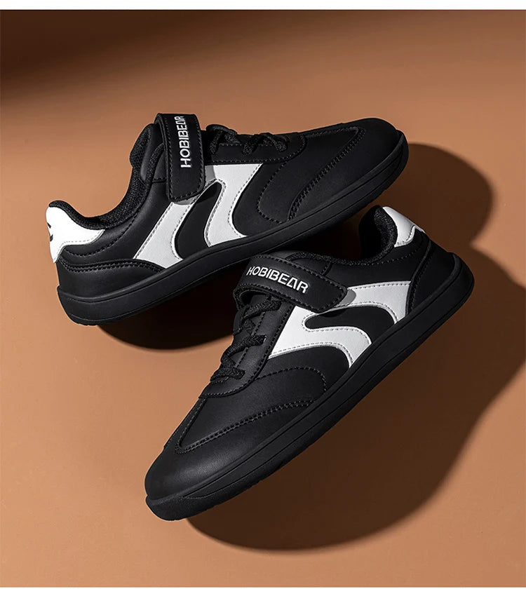 Big Kids Barefoot Sneakers by HOBIBEAR with Wide Toe Box, Zero-Drop Rubber Sole, Hook-and-Loop Strap and Artificial Leather Upper for Everyday Walking