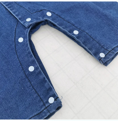 Collared Baby Denim Romper by IENENS with Chest Pockets and Snap Fastenings, Blue Long Sleeve One-Piece Outfit for Boys and Girls in 0-18M Sizes
