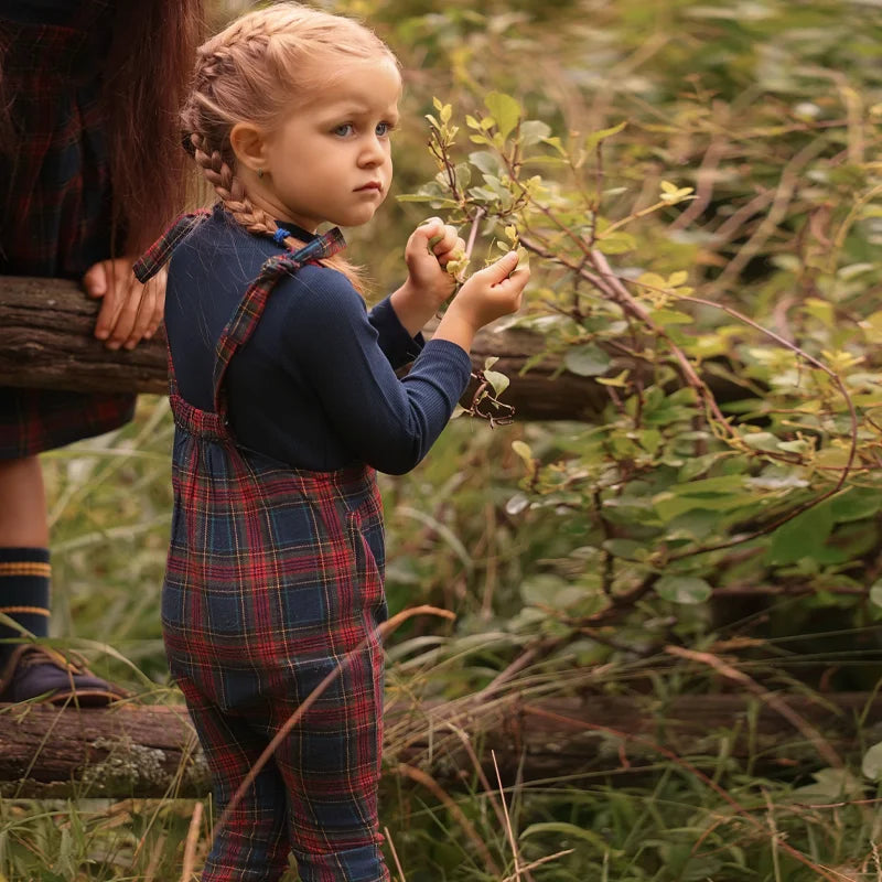 Navy Tartan Sibling Matching Outfits, 100% Cotton Plaid Jumper Dresses, Teen Skirts, Baby Rompers and Coordinating Boys and Girls Tops
