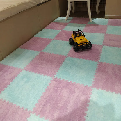 Plush Carpet Puzzle Mat, 20-Piece Interlocking EVA Foam Floor Tiles in Two-Color Options, 30 x 30 x 1 cm Squares for Nursery and Kids Rooms