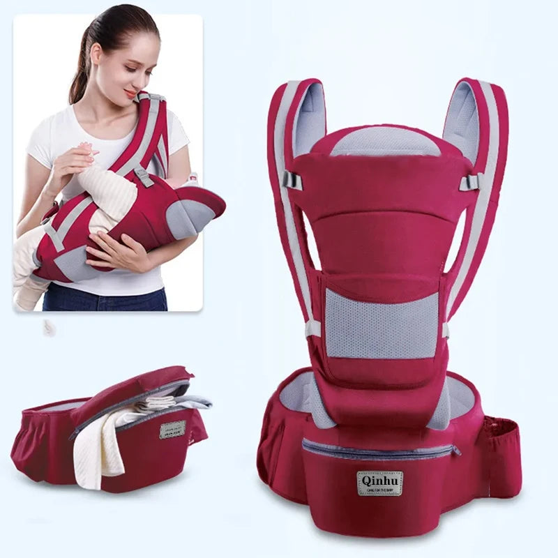 Hip Seat Baby Carrier with Padded Shoulder Straps, Wide Waist Belt and Zippered Storage Pocket, Babywearing Gear in Solid and Floral Color Options