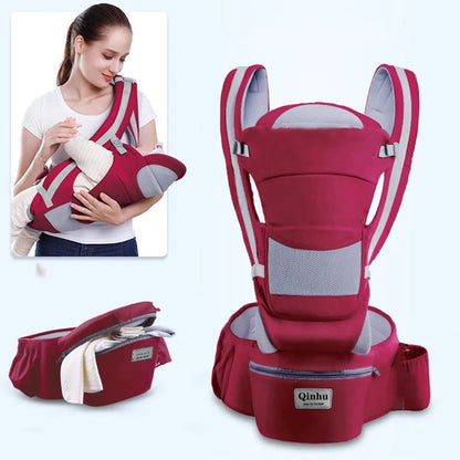 Hip Seat Baby Carrier with Padded Shoulder Straps, Wide Waist Belt and Zippered Storage Pocket, Babywearing Gear in Solid and Floral Color Options
