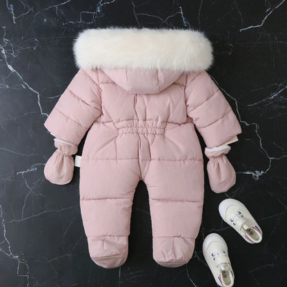Infant Winter Snowsuit with Hood, Double Front Zippers and Quilted Design, Fleece-Lined Baby One-Piece for Boys and Girls, 3-24 Months