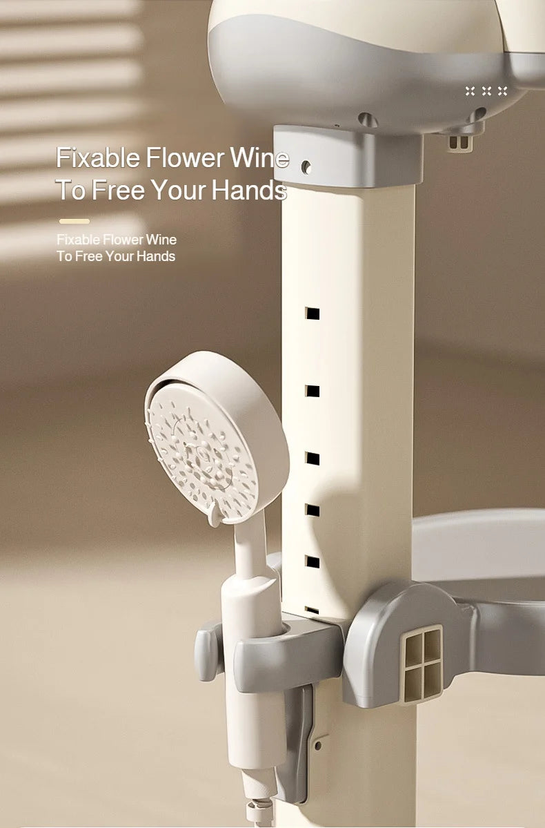 Adjustable Kids Shower Stand with Wraparound Support, Textured Base and Showerhead Holder, Gray or Brown Options for Adult-Supervised Bathing