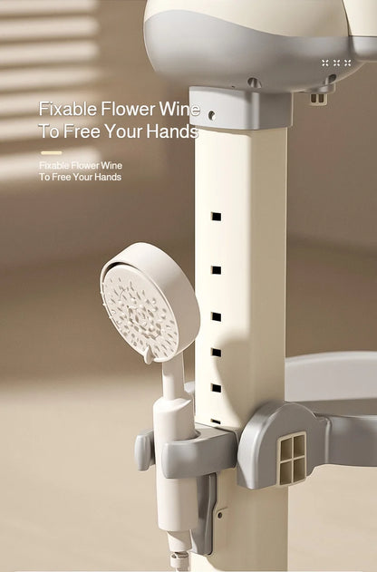 Adjustable Kids Shower Stand with Wraparound Support, Textured Base and Showerhead Holder, Gray or Brown Options for Adult-Supervised Bathing