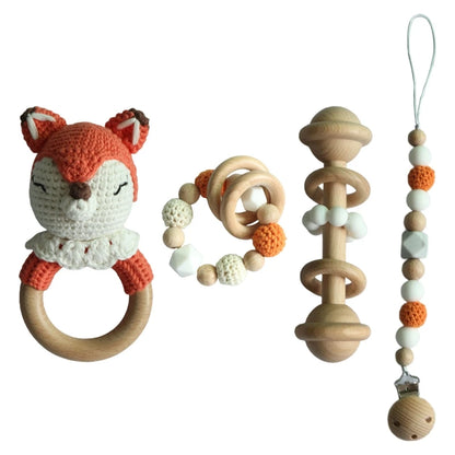 Crochet Animal Rattle Set with Wooden Ring and Coordinating Accessories, Rabbit, Deer and More Designs for Supervised Play and Baby Shower Gifts