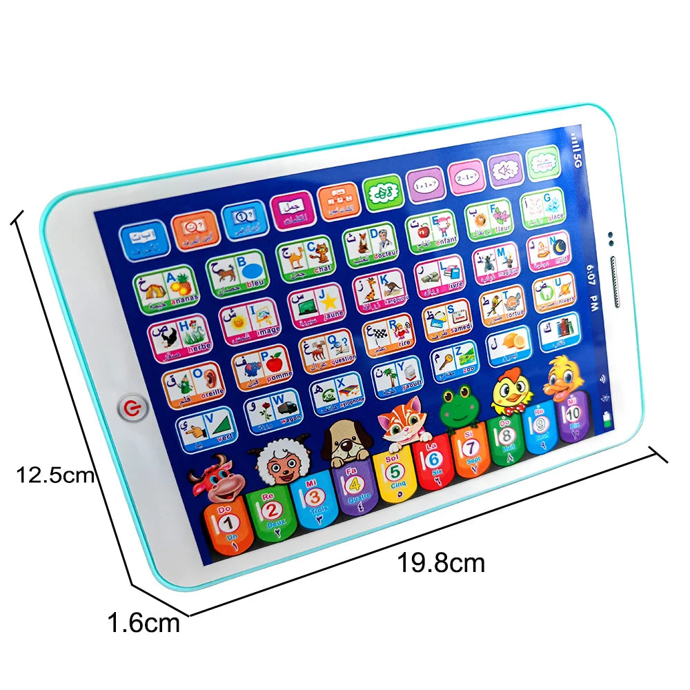 Bilingual Learning Tablet Toy with French and Arabic Voice Activities, Alphabet and Number Buttons for Preschool Kids Ages 3–6, Random Color