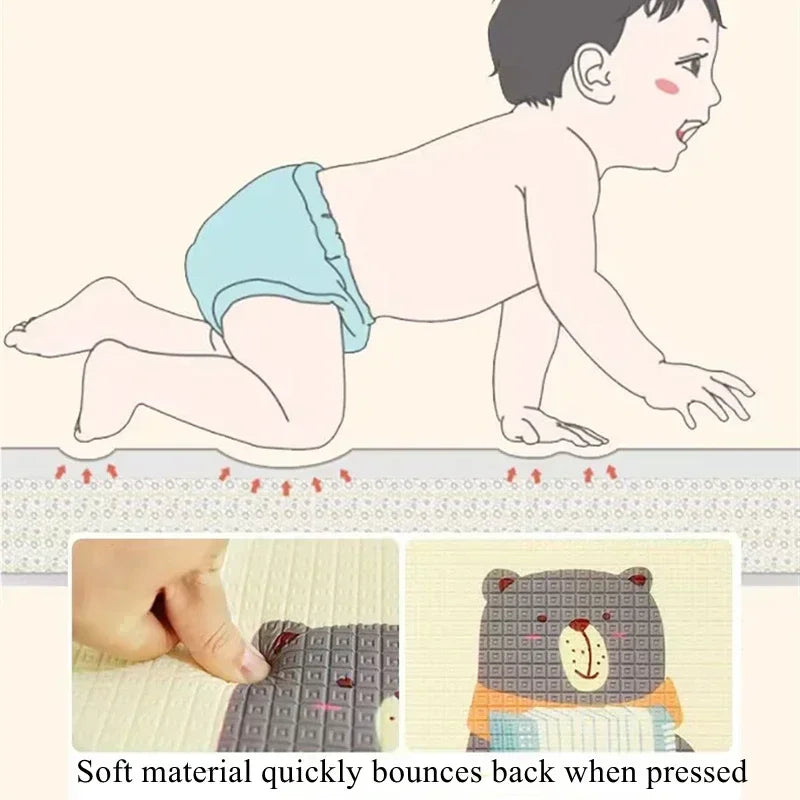 Double-Sided Baby Floor Mat with Animal and Scene Prints, Foldable Foam Crawling Rug in Five Size and Thickness Options for Supervised Play