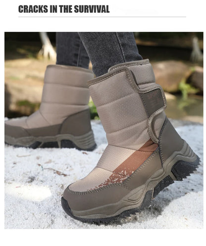 High-Top Kids Snow Boots with Hook-and-Loop Side Straps, Padded Shafts and Chunky Tread Soles for Winter Outings, Chinese Sizes 31-42
