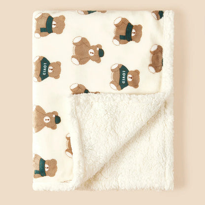 Plush Baby Blanket with Teddy Bear Print and Fleece-Style Reverse, Cozy Winter Wrap for Supervised Cuddles and Baby Shower Gifts