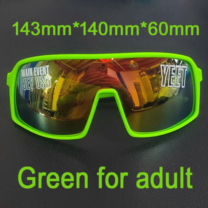 YEET Graphic Sunglasses with Jey Uso Main Event Lettering, Colorful Shield-Style Fan Shades in Children's and Adult Options for Party Outfits