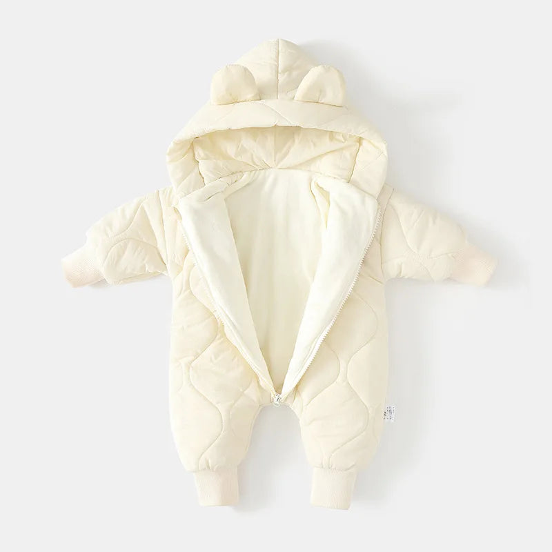Winter Baby Bear Snowsuit, Quilted Hooded One-Piece with Plush Lining, Front Zipper and Ribbed Cuffs for Infant Boys and Girls