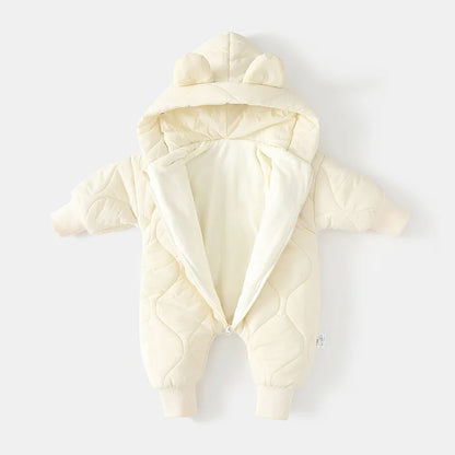 Winter Baby Bear Snowsuit, Quilted Hooded One-Piece with Plush Lining, Front Zipper and Ribbed Cuffs for Infant Boys and Girls
