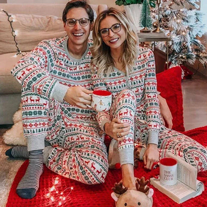 Matching Christmas Pajamas for Family, Festive Allover Print Mom Dad Kids Two-Piece Outfits and Baby Romper for Holiday Photos