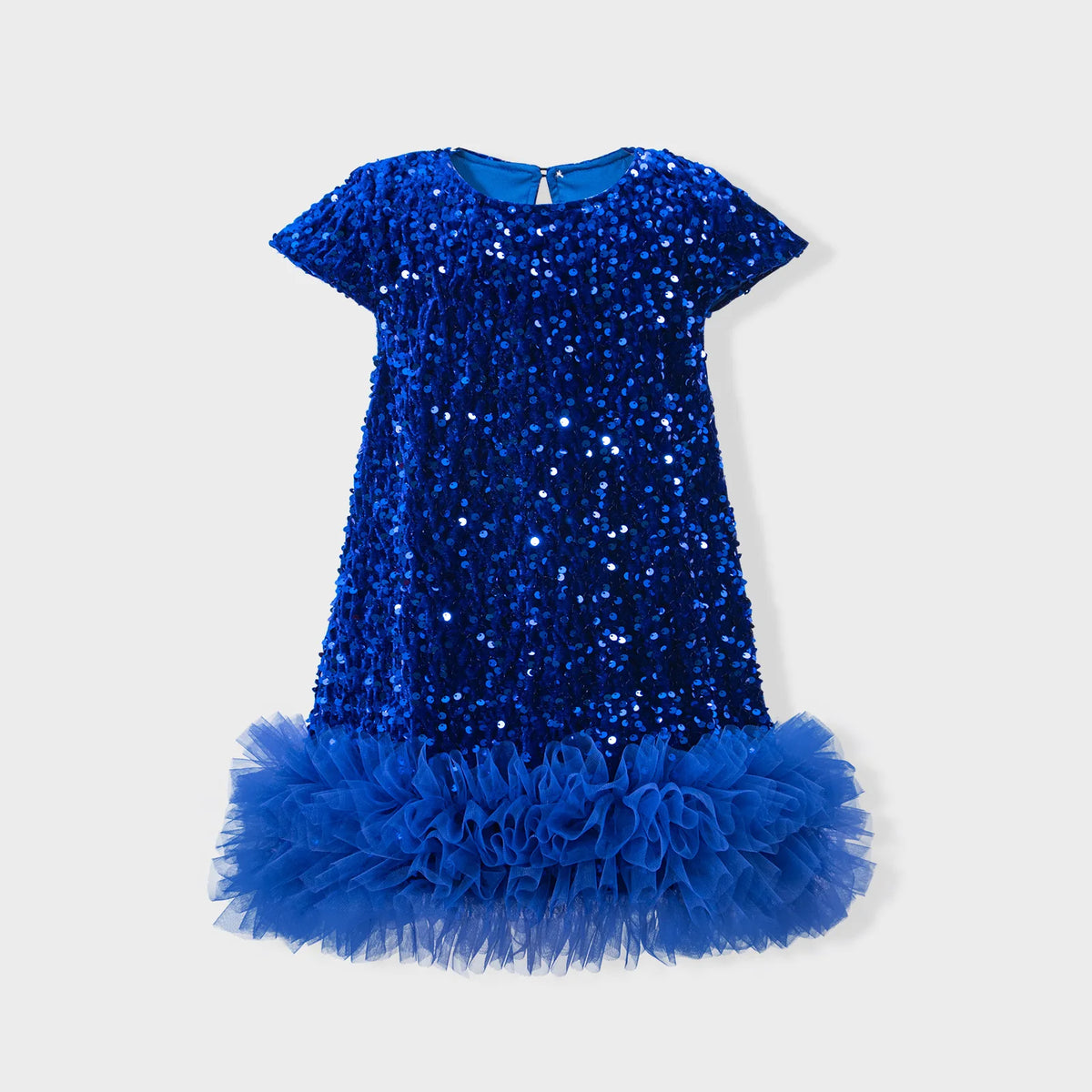 Girls Sequin Party Dress, Short Sleeve Sparkle Dress with Fluffy Mesh Ruffle Hem and Cotton Blend Lining for Birthdays and Holiday Photos, 2T-6T