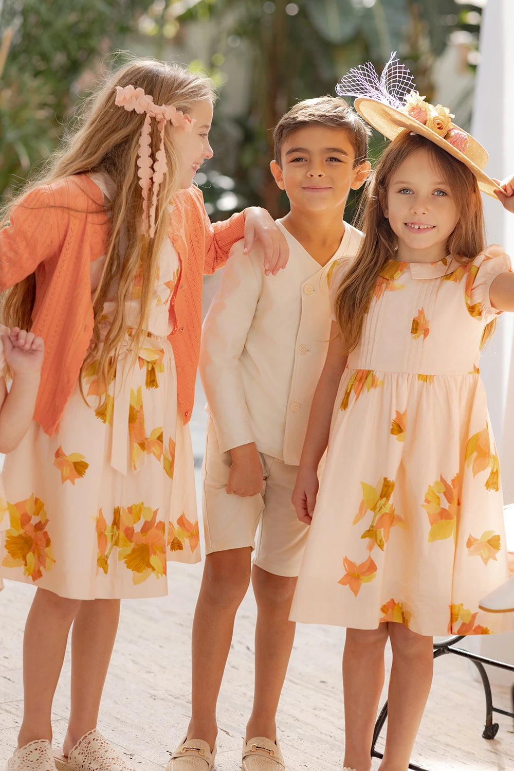 Floral and Ivory Kids Occasion Outfits, Cotton Girls Dress and Set Options with Lyocell Knitwear and Boys Blazer Styles for Sibling Photos