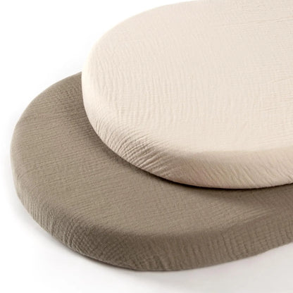 Cotton Bassinet Mattress Covers 2-Pack, Removable Washable Cradle Fitted Sheets with Textured Fabric for Compatible Nursery Mattresses