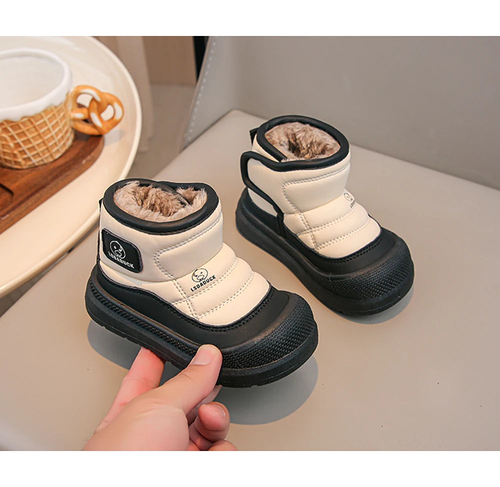 Kids Padded Snow Boots with Plush Lining, Wraparound Ankle Flaps and Chunky Soles, Boys and Girls Winter Shoes in Pink, Black or Brown