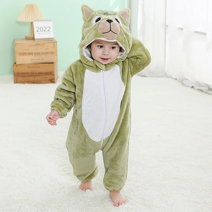 Baby Animal Hooded Costume Jumpsuit with Flannel Styling, Duck, Rabbit, Leopard and More Dress-Up Options for Boys and Girls, Sizes 70-120