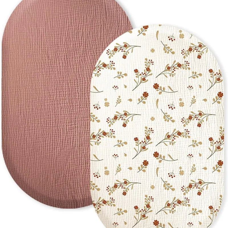 Cotton Bassinet Mattress Covers 2-Pack, Removable Washable Cradle Fitted Sheets with Textured Fabric for Compatible Nursery Mattresses
