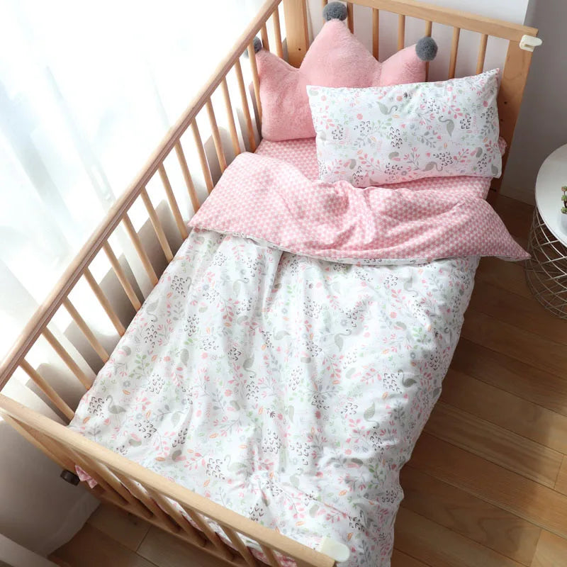 Cotton Toddler Bedding Set, 3-Piece Printed Duvet Cover and Pillowcase with Flat Sheet or Mattress Cover, Kids Room Bed Linens